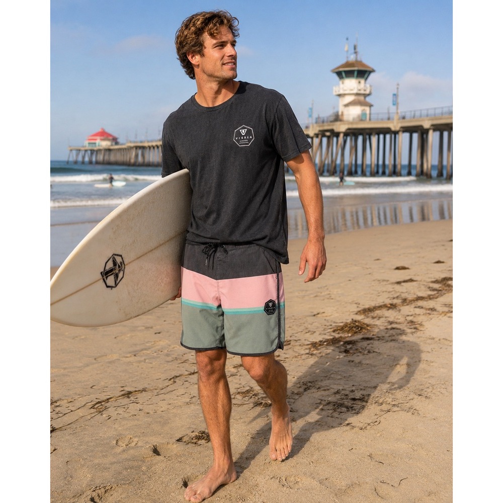 Vissla Mens Upcycled Coconut Board Shorts Pink Charcoal Sage Green Size 36